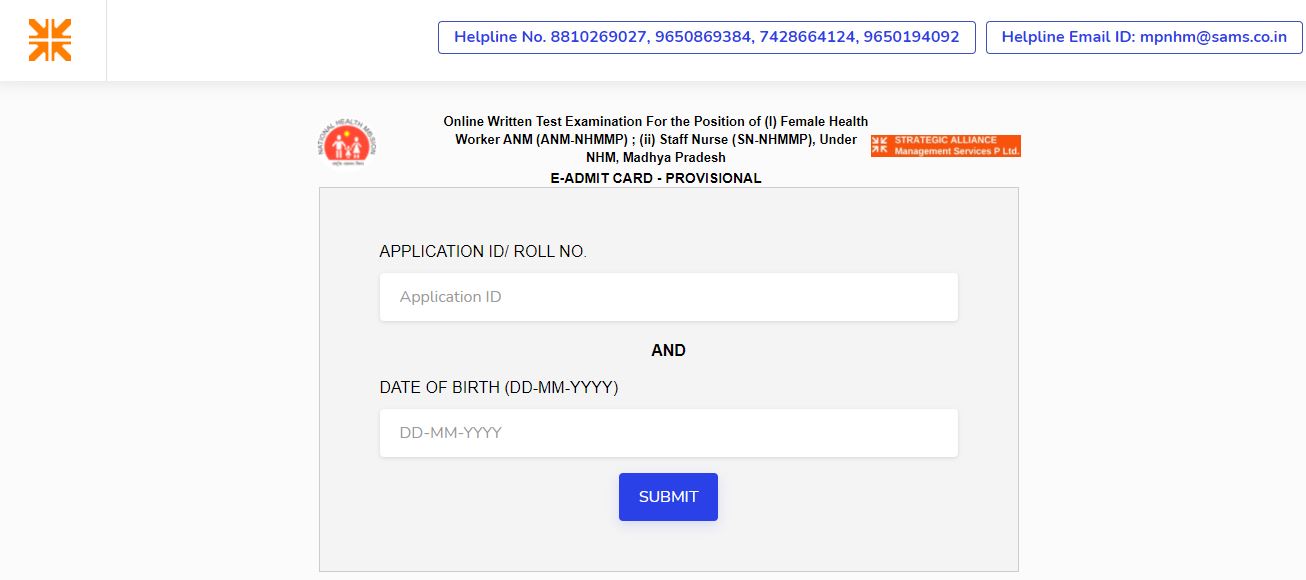 NHM MP Staff Nurse Admit Card 2021