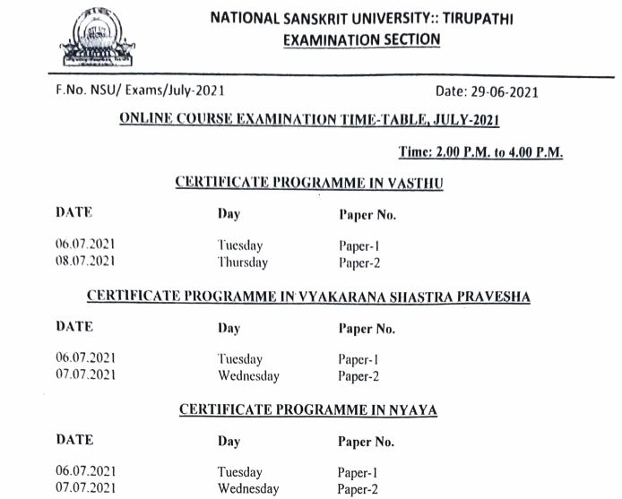 NSKTU Time Table