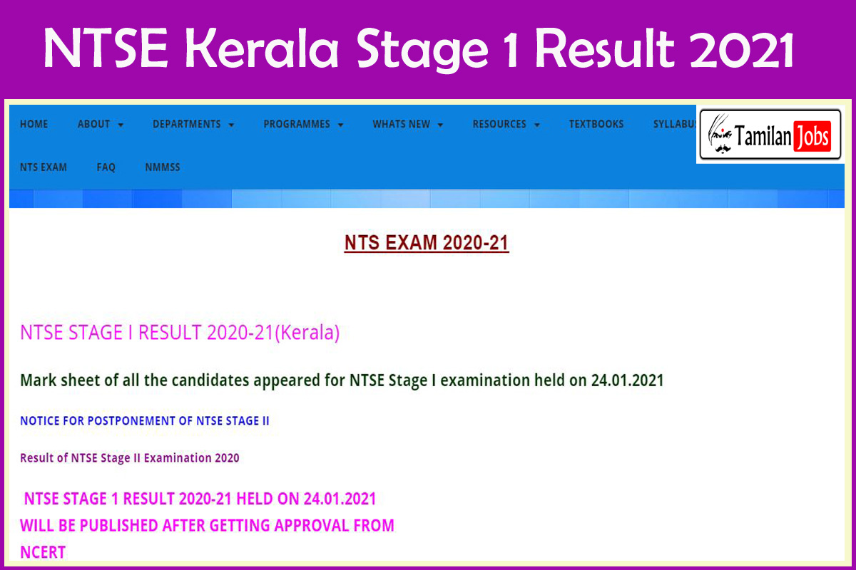 NTSE Kerala Stage 1 Result 2021