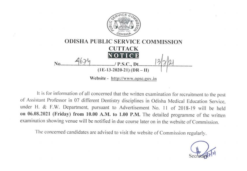 OPSC Assistant Professor Exam Date 2021