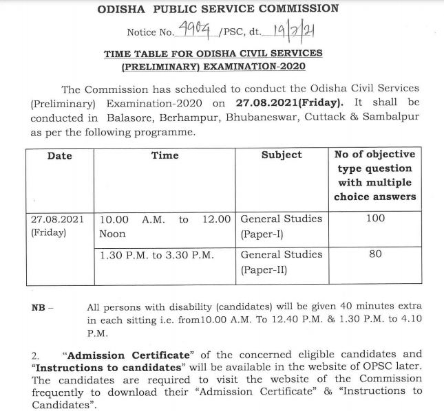 OPSC Civil Service Exam Date 2021
