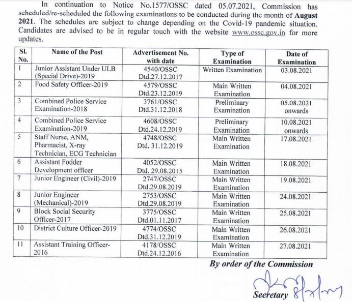 OSSC DCO Exam Date 2021