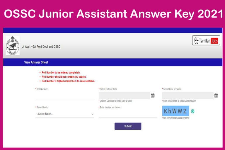 OSSC Junior Assistant Answer Key 2021