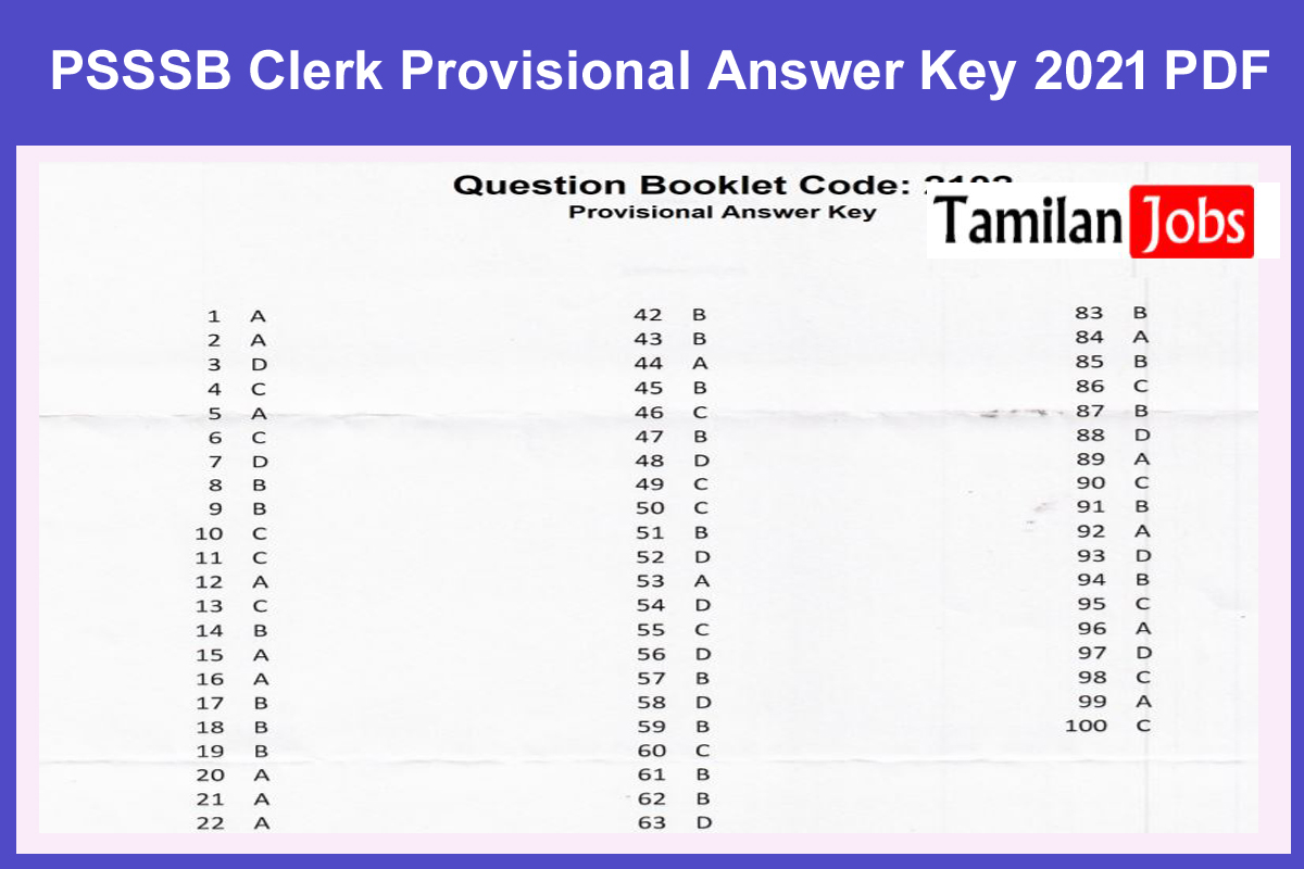 PSSSB Clerk Provisional Answer Key 2021 PDF 