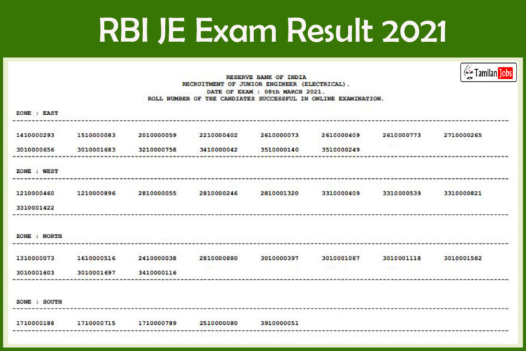 RBI JE Exam Result 2021