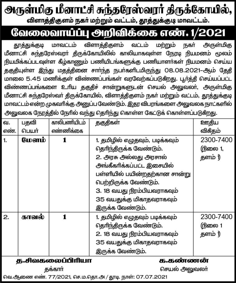 TNHRCE Choodeswara Temple Recruitment 2021 | Full Details