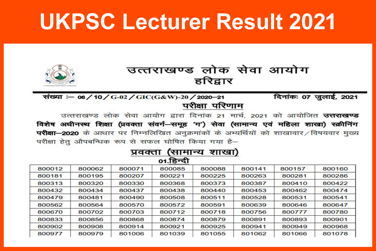 UKPSC Lecturer Result 2021