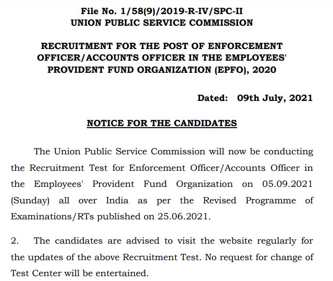 UPSC EPFO Exam Date 2021