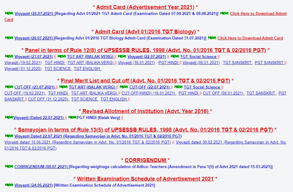 UPSESSB TGT Admit Card 2021