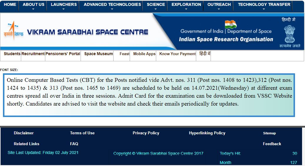 VSSC Exam Date 2021