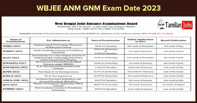 WBJEE ANM GNM Exam Date 2023