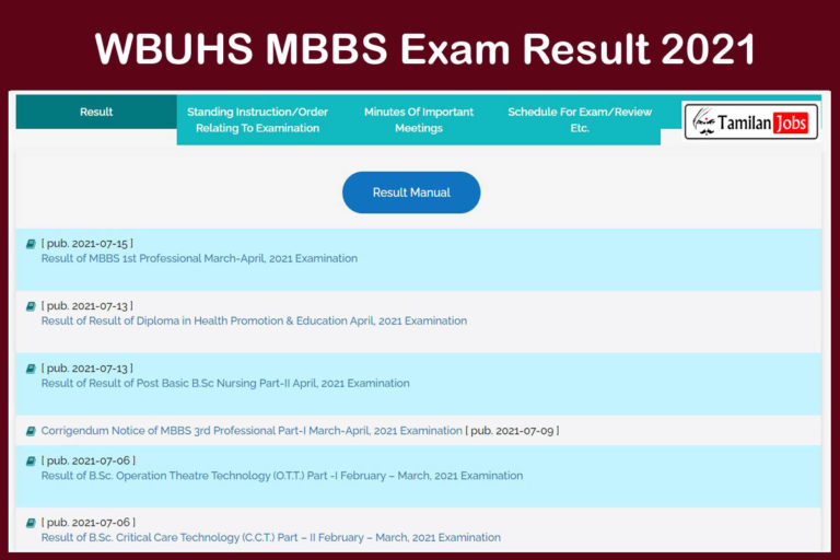 WBUHS MBBS Exam Result 2021
