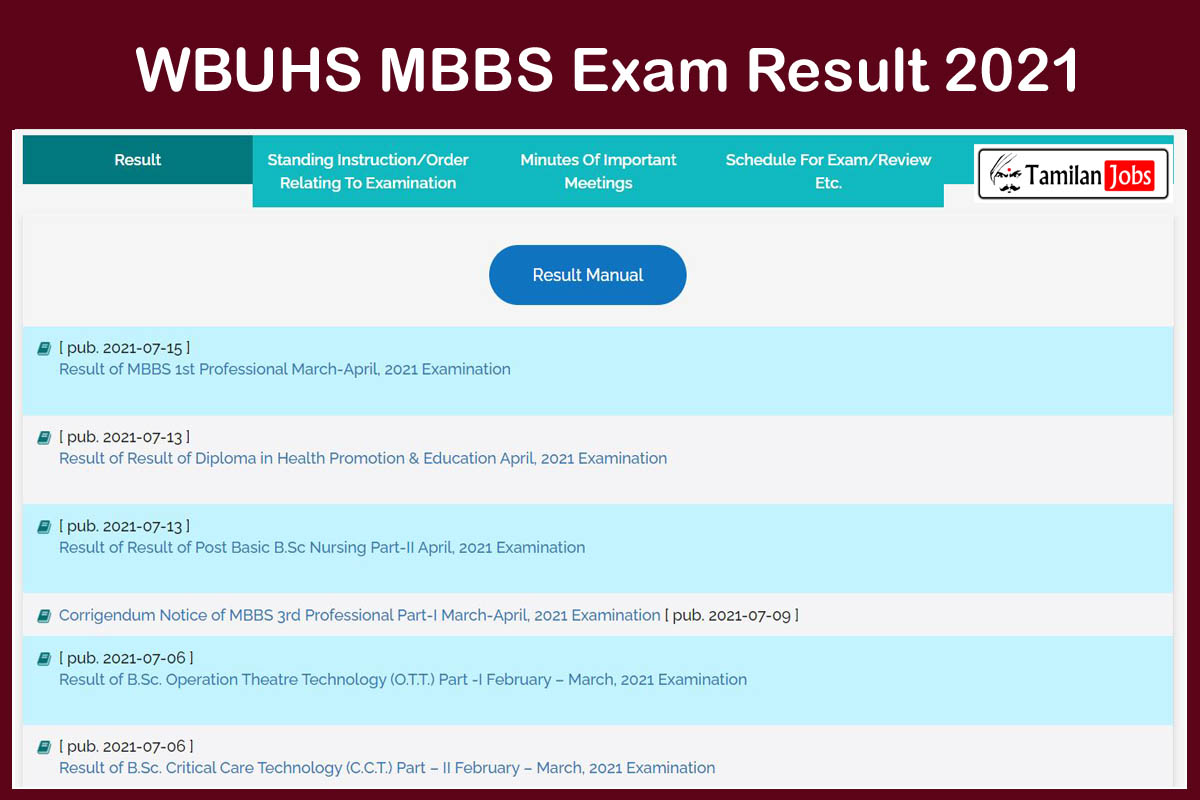 WBUHS MBBS Exam Result 2021