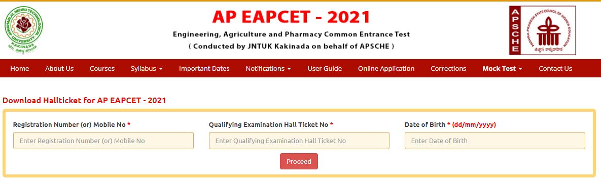 AP EAPCET Hall Ticket 2021