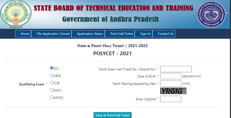 AP POLYCET Hall Ticket 2021