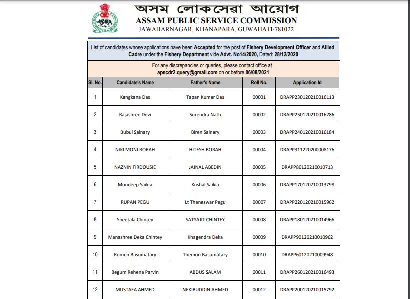 APSC FDO Result 2021