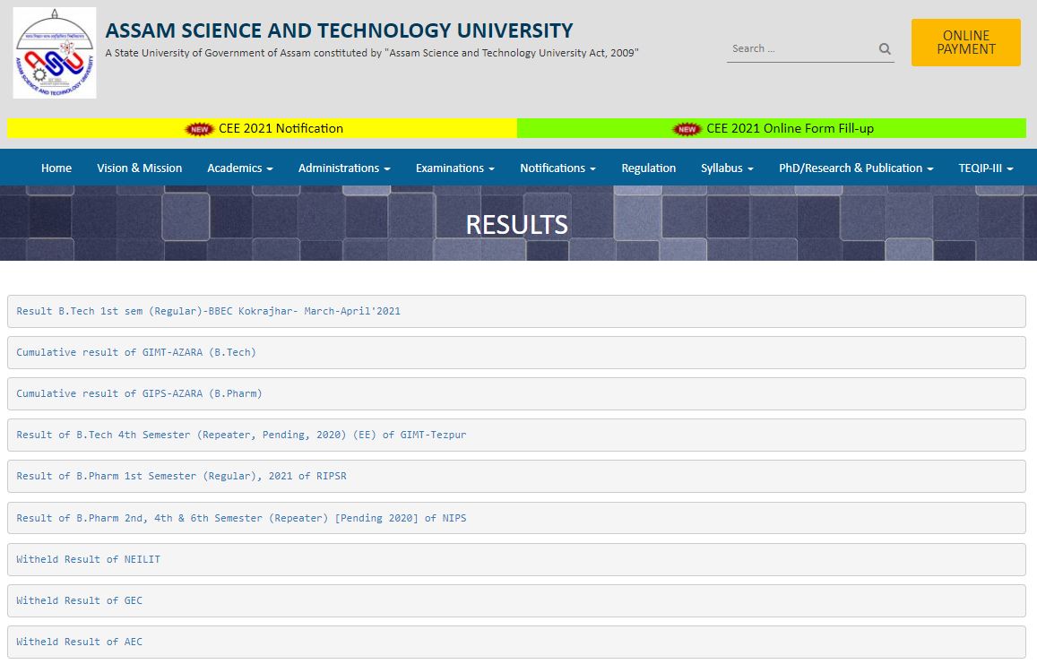 ASTU UG & PG Exam Result 2021