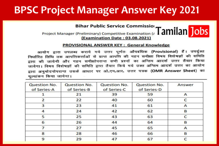 BPSC Project Manager Answer Key 2021