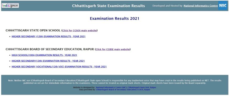 Chhattisgarh CG Open School 10th Result 2021