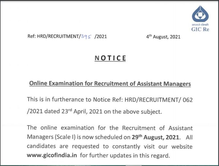 GIC Assistant Manager Exam Date 2021