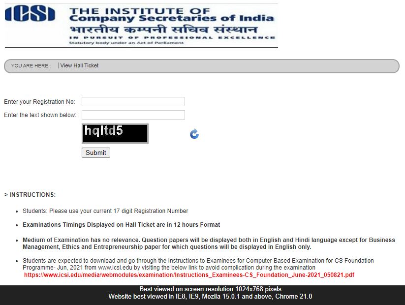 ICSI CS Foundation Admit Card 2021