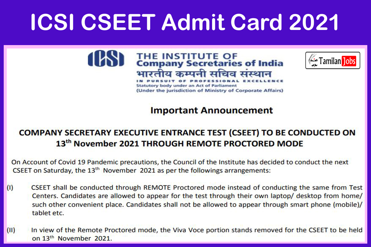 ICSI CSEET Admit Card 2021