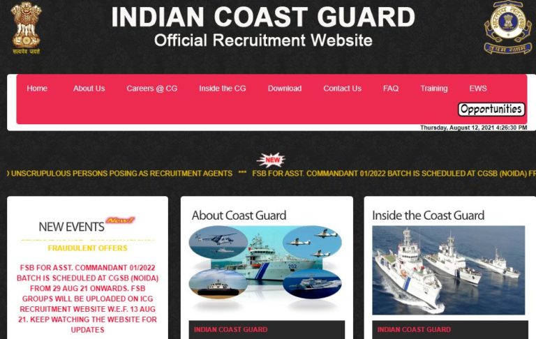 Indian Coast Guard Assistant Commandant Exam Date 2021