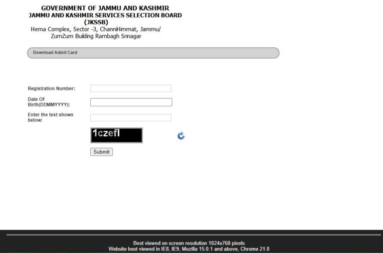 JKSSB Admit Card 2021 Download