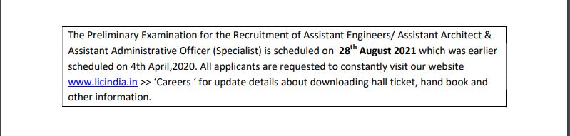 LIC AE, AAO, AA Prelims Exam Date 2021