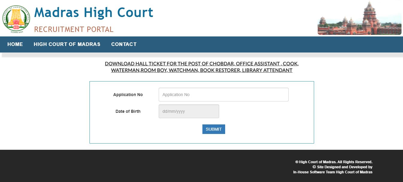 Madras High Court Hall Ticket 2021