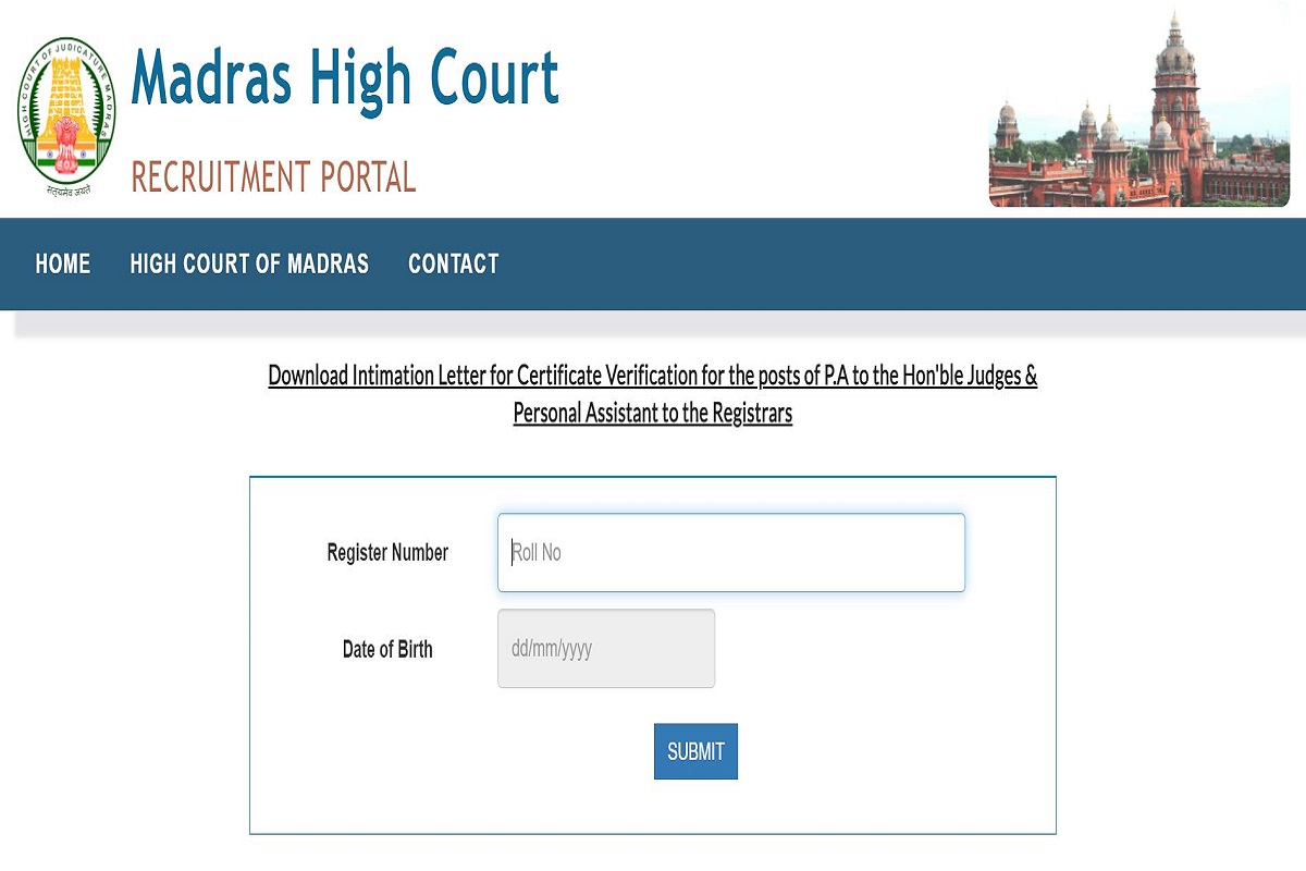Madras High Court PA CV Intimation Letter 2021
