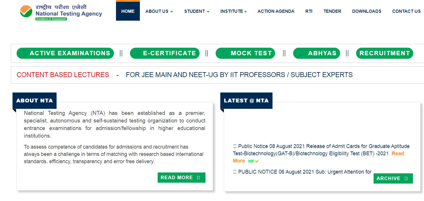 NTA Admit Card 2021