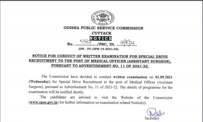 OPSC Medical Officer Exam Date 2021