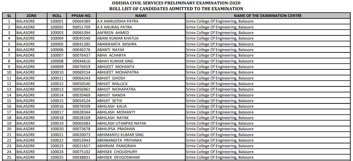 OPSC OCS Selection List 2021