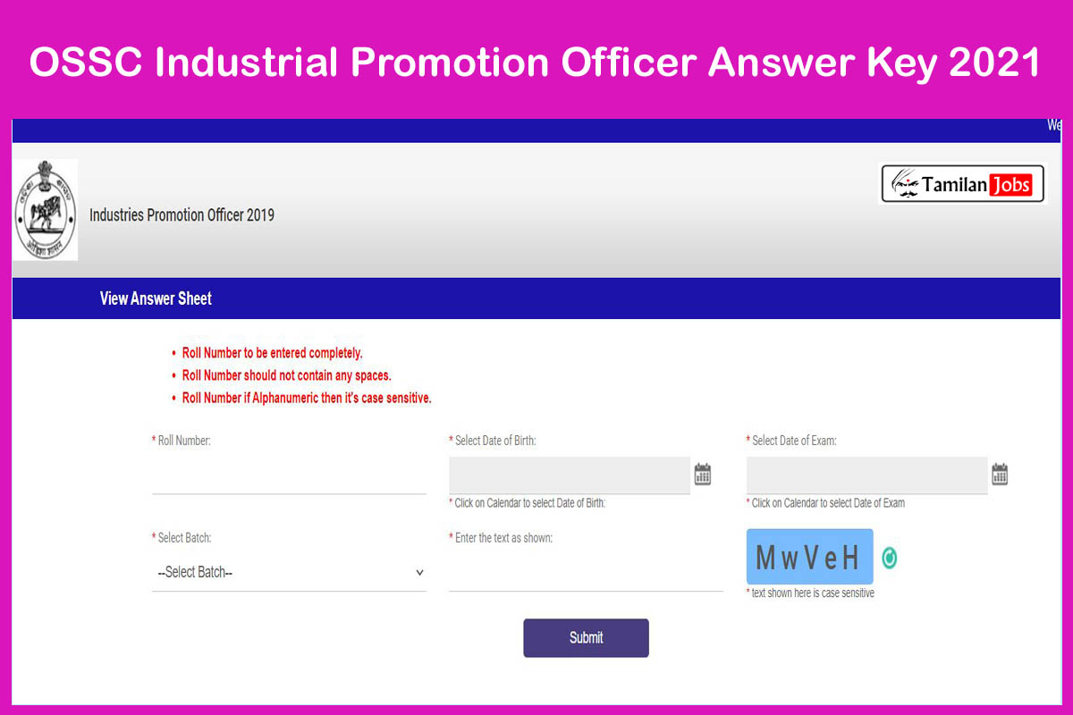 OSSC Industrial Promotion Officer Answer Key 2021