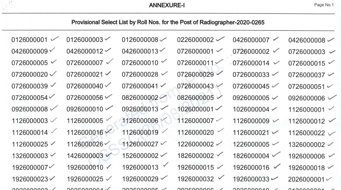 OSSSC Radiographer Result 2021