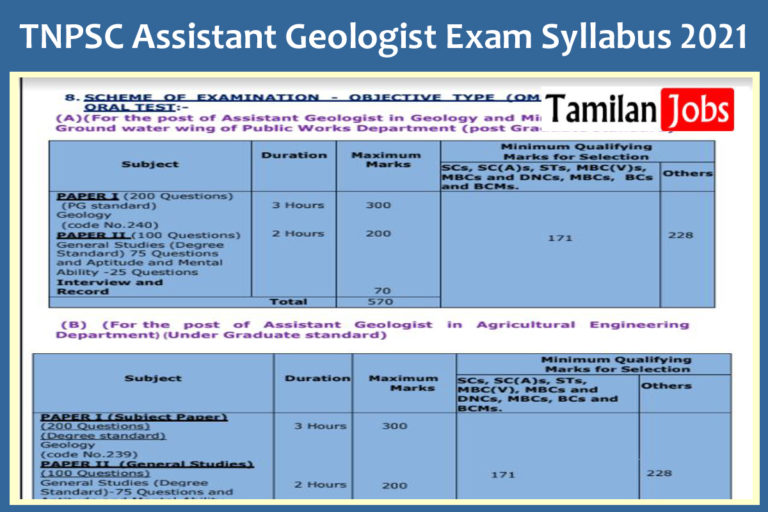 TNPSC Assistant Geologist Exam Syllabus 2021