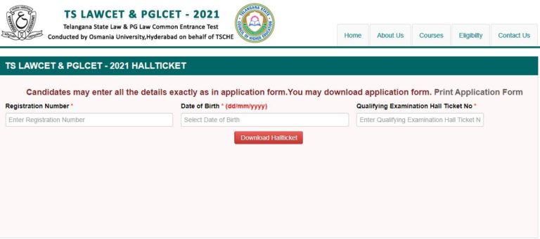 TS LAWCET Hall Ticket 2021 Download