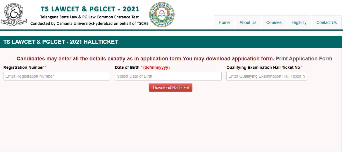 TS LAWCET Hall Ticket 2021 Download