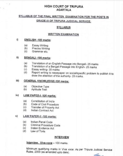 Tripura Judicial Service Syllabus 2021