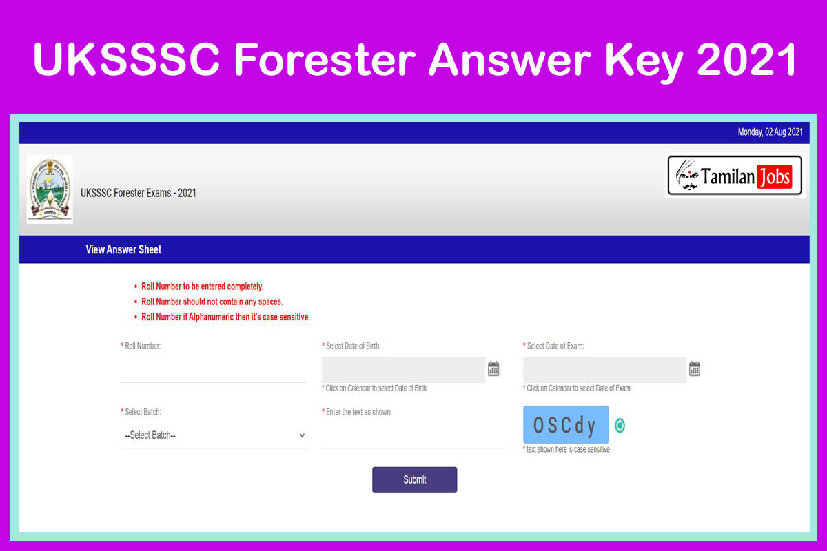 UKSSSC Forester Answer Key 2021