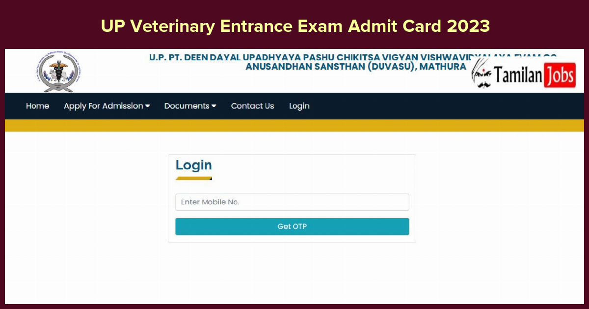 UP Veterinary Entrance Exam Admit Card 2023