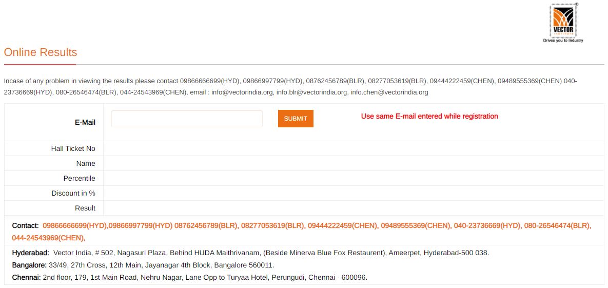 Vector India Entrance Exam Results 2021
