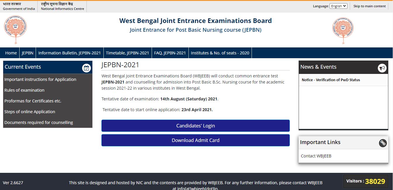 WBJEE JEPBN Admit Card 2021