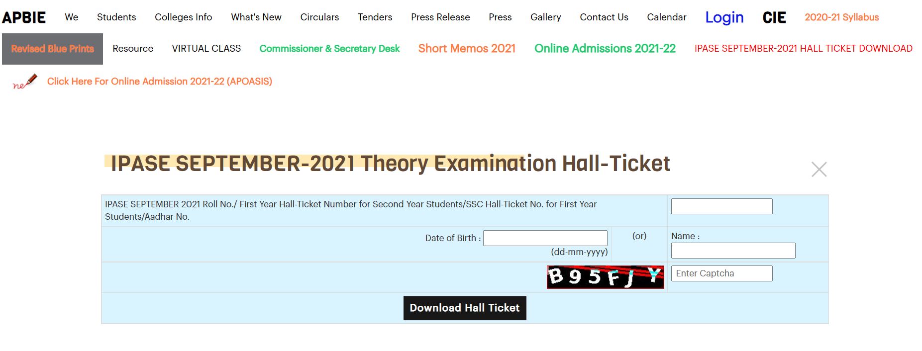 AP 1st Year Inter Exam Admit Card 2021