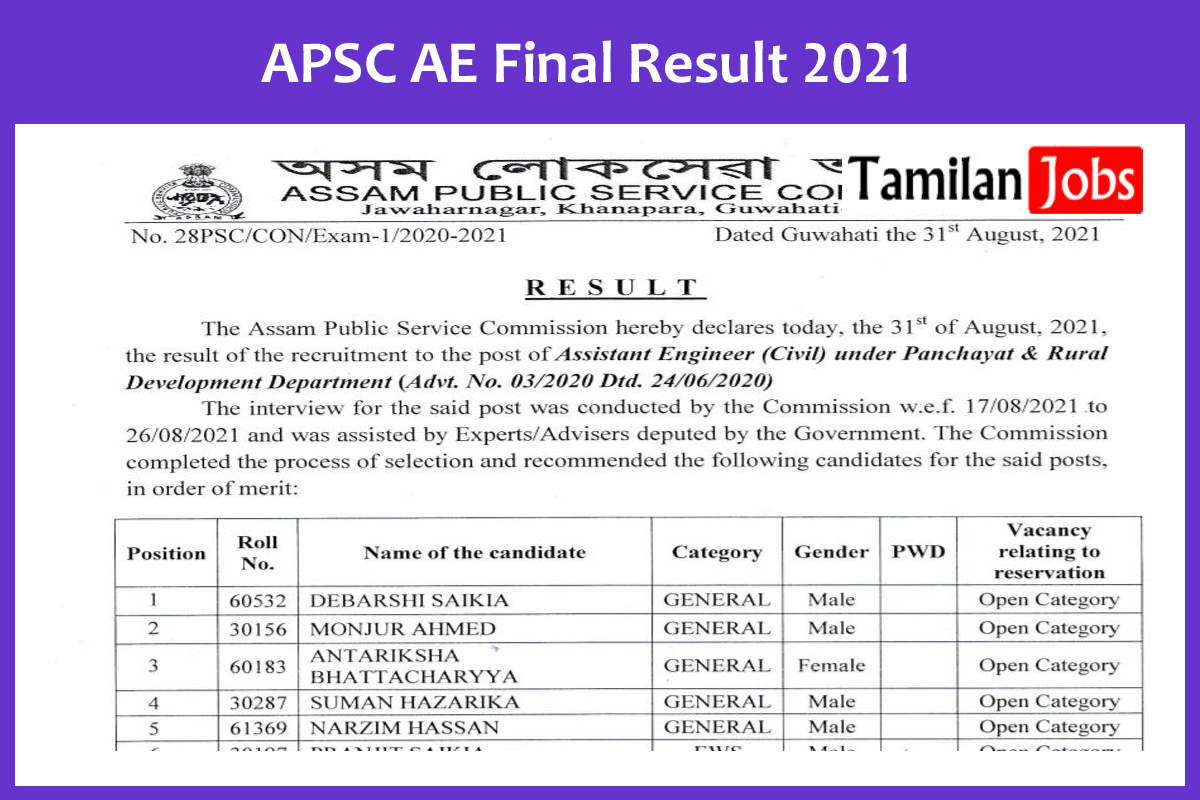 APSC AE Final Result 2021
