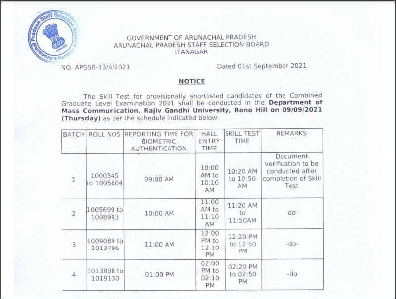 APSSB CGL Skill Test Date 2021