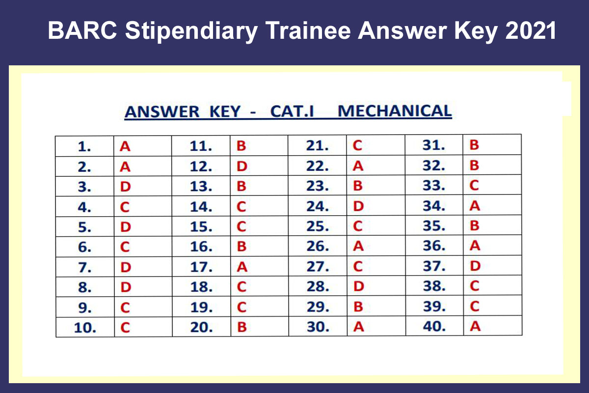 BARC Stipendiary Trainee Answer Key 2021