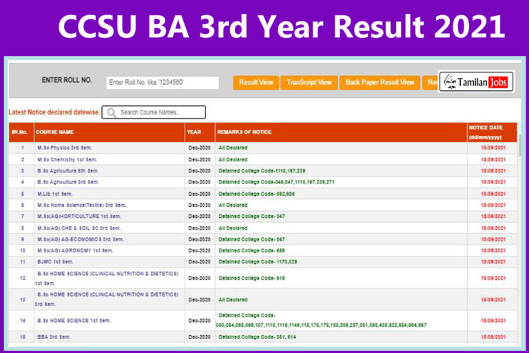 CCSU BA 3rd Year Result 2021