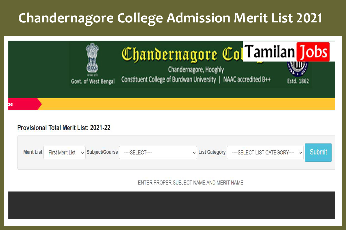 Chandernagore College Admission Merit List 2021